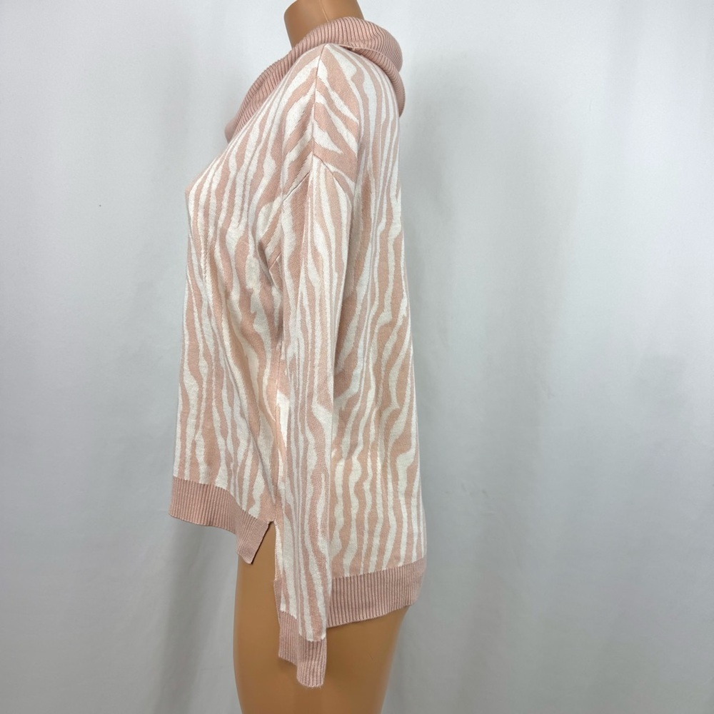 Calvin Klein Women’s S Mock Cowl Neck Sweater Pink/White Zebra Print Long Sleeve - Picture 3 of 10